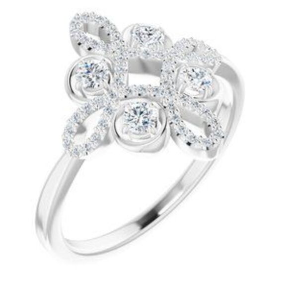 14K White 1/3 CTW Natural Diamond Clover Ring